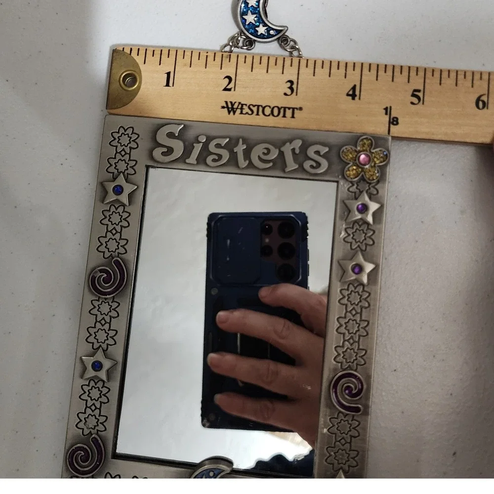 Enchante Sisters Celestial Mirror Pewter Tone Moon Stars Hanging Easel Back